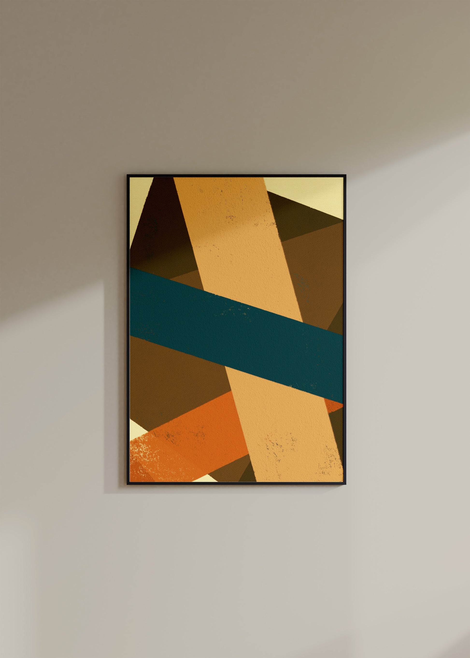 Colorful digital modern art print uses bold stripes of colour to inspire a sense of movement and energy for your interior design and home wall decor projects.  Colors:  moss green, light apricot, beige, teal, orange Available in sizes (inches): 8x10, 11x14, 12x16, 16x20, 18x24, A3, A2, A1, 24x36, 28x40