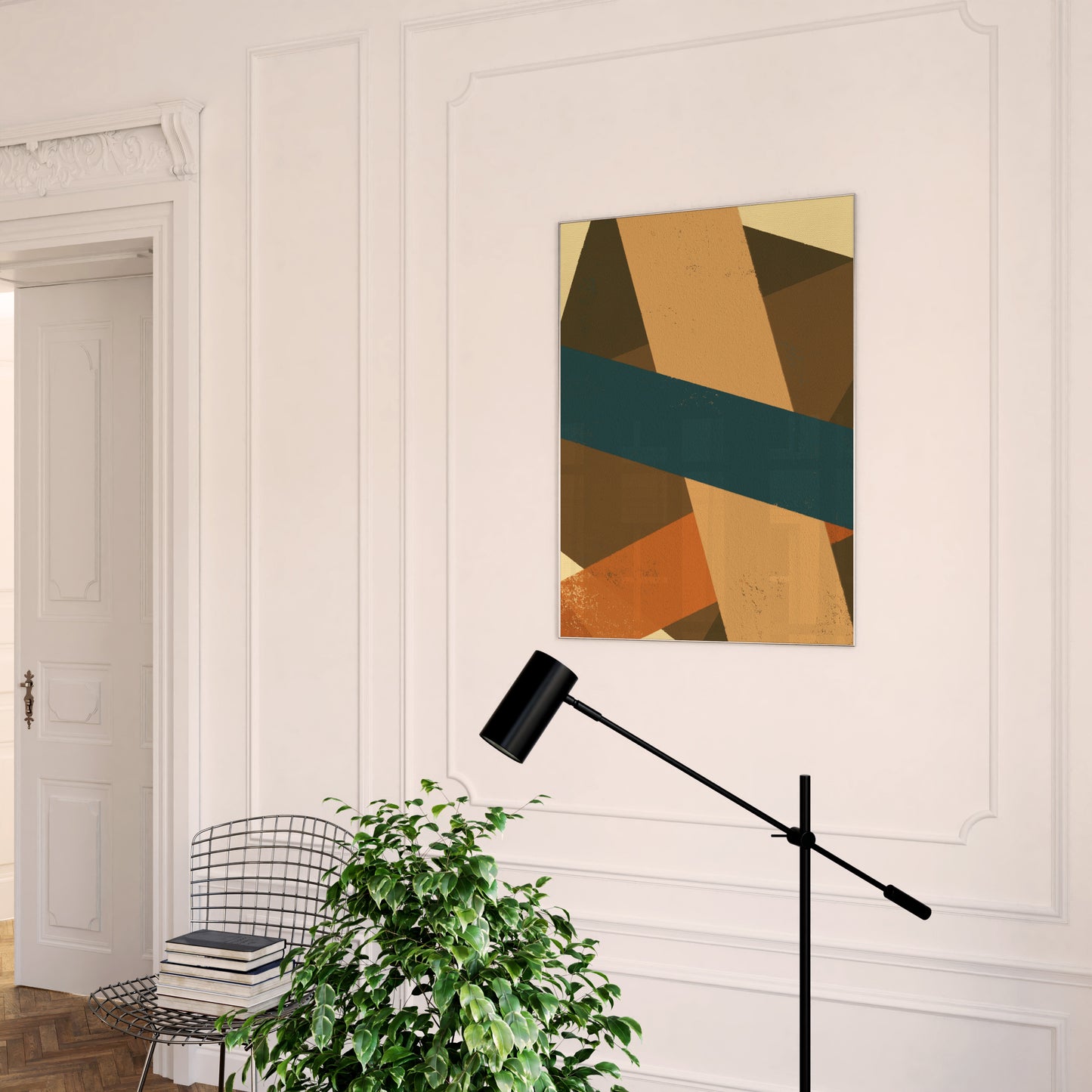 Colorful digital modern art print uses bold stripes of colour to inspire a sense of movement and energy for your interior design and home wall decor projects.  Colors:  moss green, light apricot, beige, teal, orange Available in sizes (inches): 8x10, 11x14, 12x16, 16x20, 18x24, A3, A2, A1, 24x36, 28x40