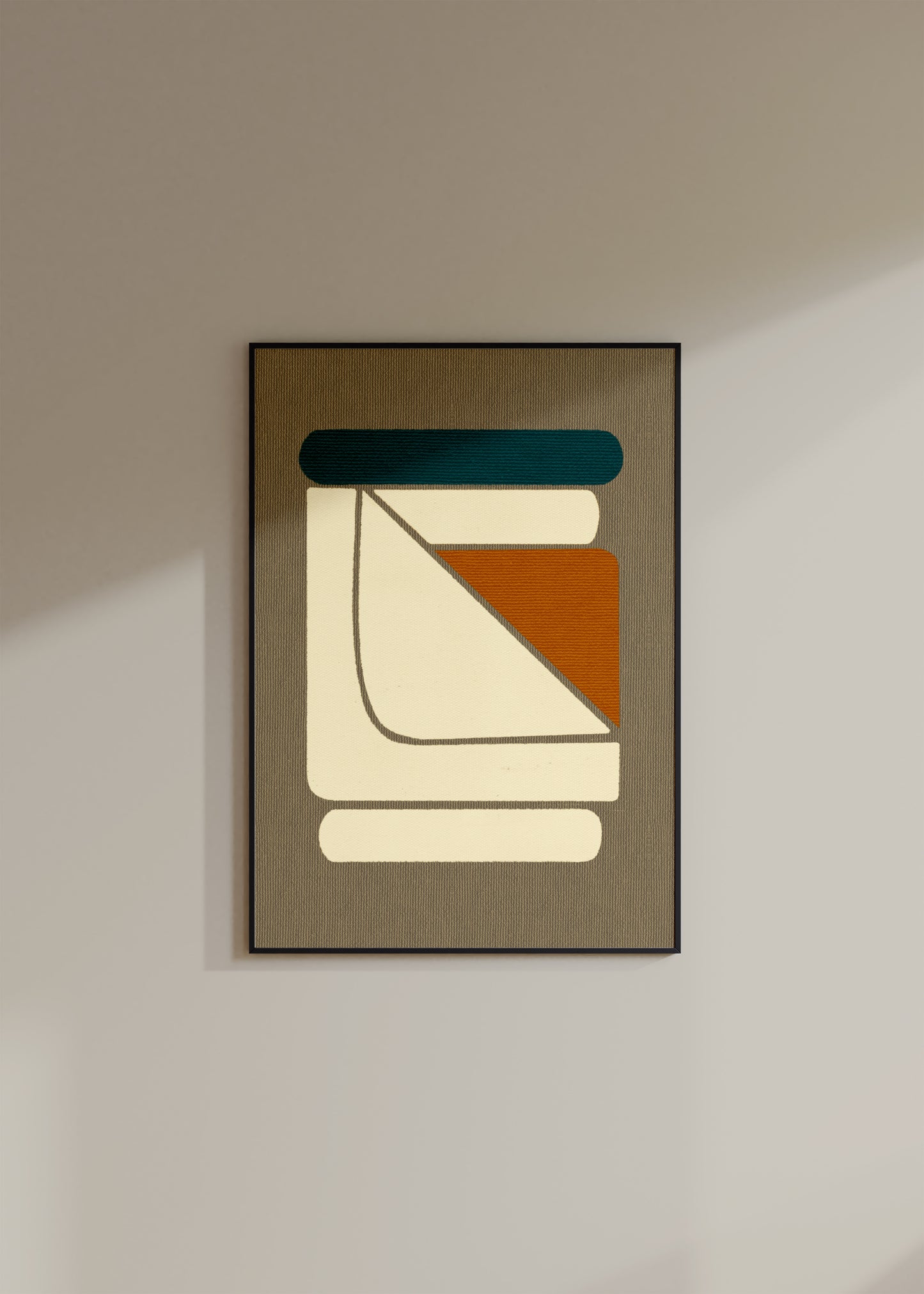 Colorful digital modern art print that uses organic floating forms inspired in architecture and sculpture techniques to create a minimalist composition for your interior design and home wall decor projects.  Colors:  grey, ochre, teal, cream Available in sizes (inches): 8x10, 11x14, 12x16, 16x20, 18x24, A3, A2, A1, 24x36, 28x40