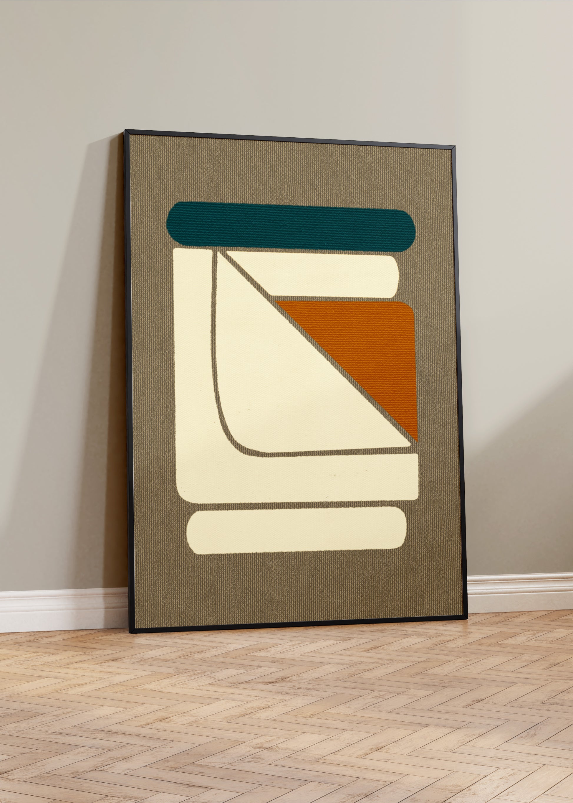 Colorful digital modern art print that uses organic floating forms inspired in architecture and sculpture techniques to create a minimalist composition for your interior design and home wall decor projects.  Colors:  grey, ochre, teal, cream Available in sizes (inches): 8x10, 11x14, 12x16, 16x20, 18x24, A3, A2, A1, 24x36, 28x40