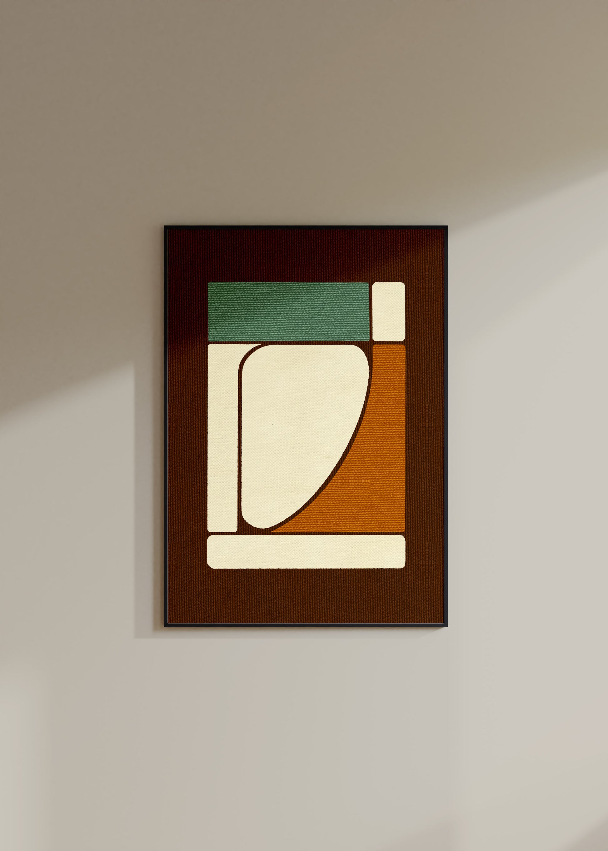 Colorful digital modern art print that uses organic floating forms inspired in architecture and sculpture techniques to create a minimalist composition for your interior design and home wall decor projects.  Colors: brown, teal, ochre, cream Available in sizes (inches): 8x10, 12x16, 16x20, 18x24, 20x28, 24x32, A1, 24x36, 30x40