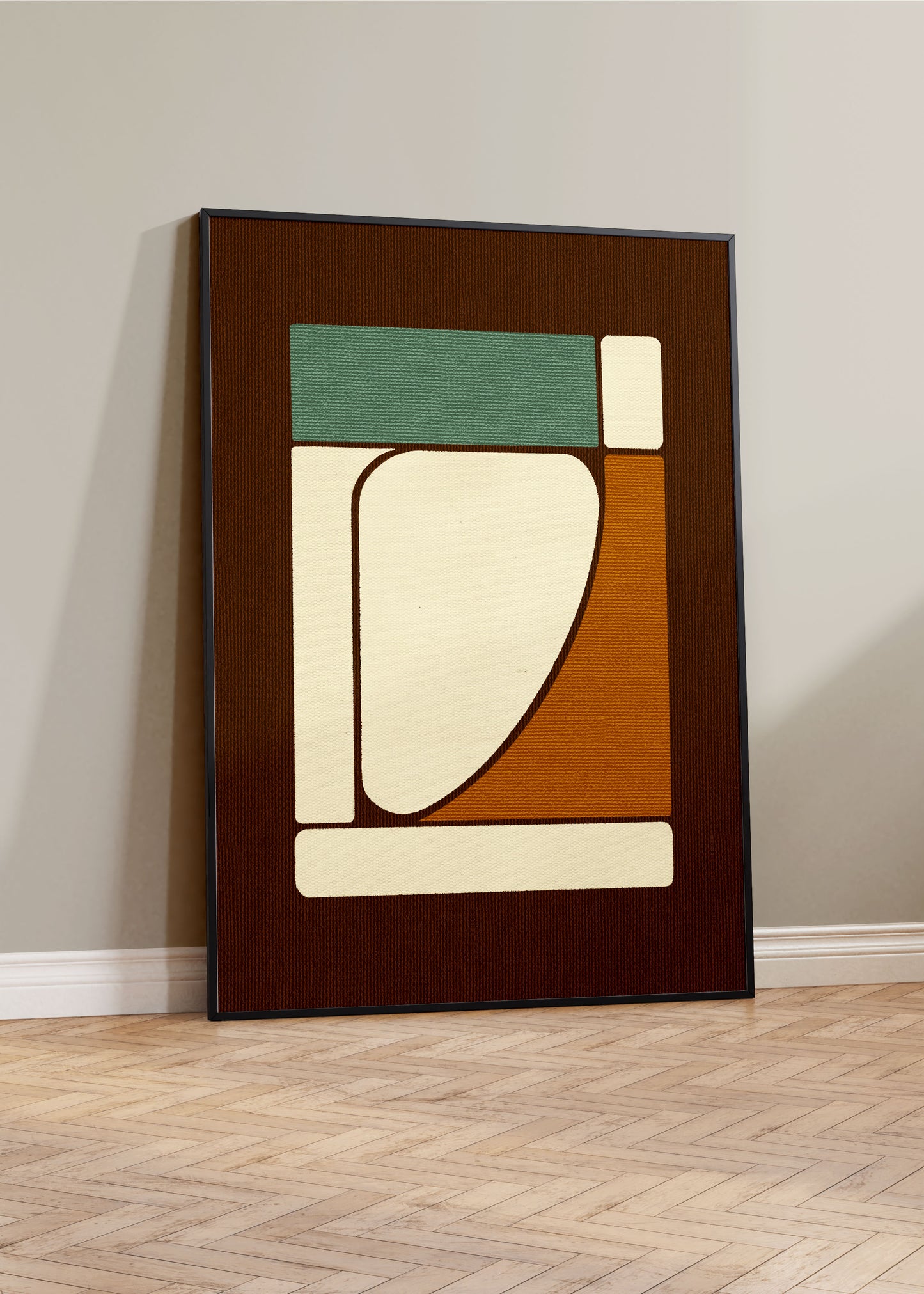 Colorful digital modern art print that uses organic floating forms inspired in architecture and sculpture techniques to create a minimalist composition for your interior design and home wall decor projects.  Colors: brown, teal, ochre, cream Available in sizes (inches): 8x10, 12x16, 16x20, 18x24, 20x28, 24x32, A1, 24x36, 30x40