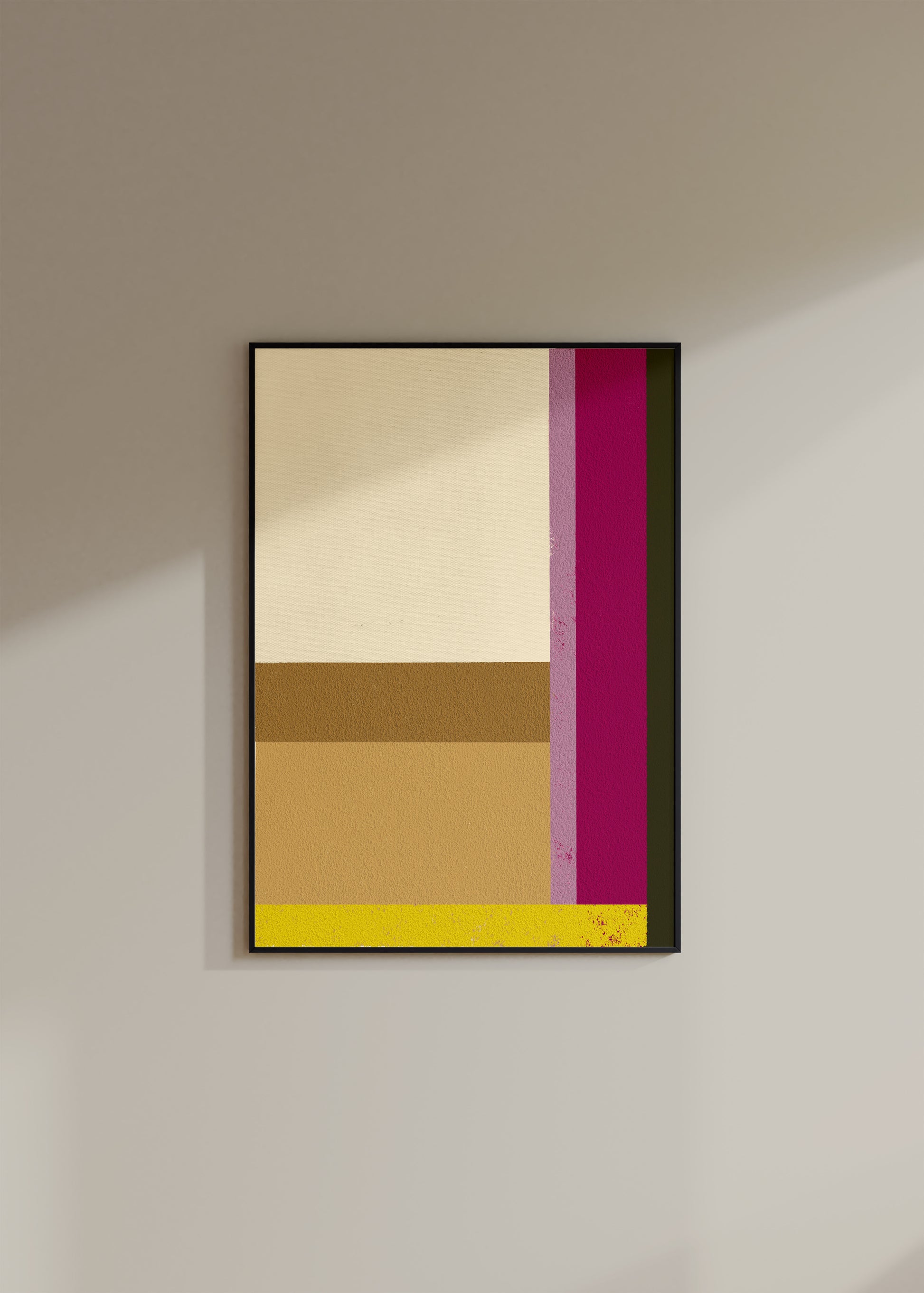 Colorful digital modern art print that uses an experimental approach to color, texture, and form to build a minimalist composition for your interior design and home wall decor projects.  Colors: apricot, ochre, magenta, lavender, yellow, green, beige Available in sizes (inches): Available in sizes (inches): 8x10, 11x14, 12x16, 16x20, 18x24, A3, A2, A1, 24x36, 28x40