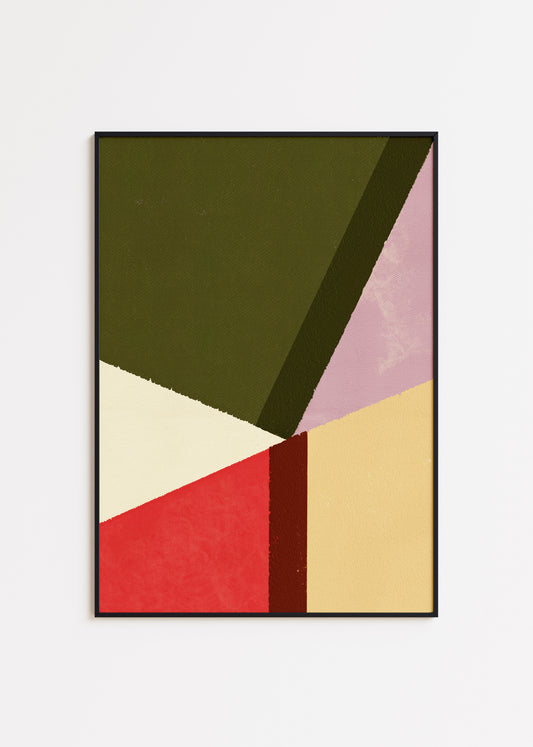 Colorful digital modern art print that uses an experimental approach to color, texture, and form to build a minimalist composition for your interior design and home wall decor projects. Colors: Moss green, viva magenta. lavender, light terracotta, raspberry. Available in sizes (inches): 8x10, 11x14, 12x16, 16x20, 18x24, A3, A2, A1, 24x36, 28x40