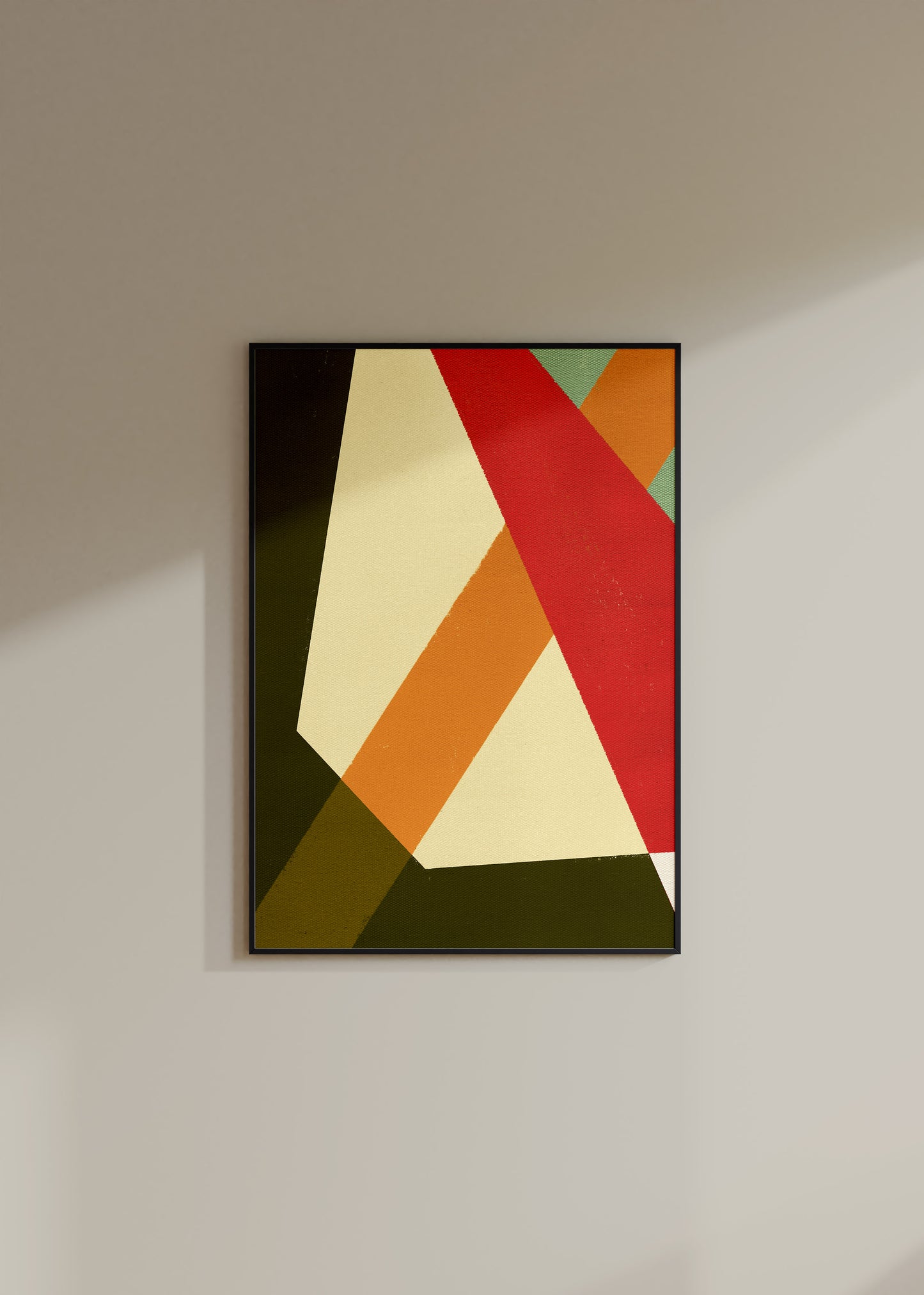 Colorful digital modern art print that uses an experimental approach to color, texture, and form to build a minimalist composition for your interior design and home wall decor projects. Colors: dark green, raspberry, ochre, acqua, white, beige. Available in sizes (inches): 8x10, 12x16, 16x20, 18x24, 20x28, 24x32, A1, 24x36, 30x40